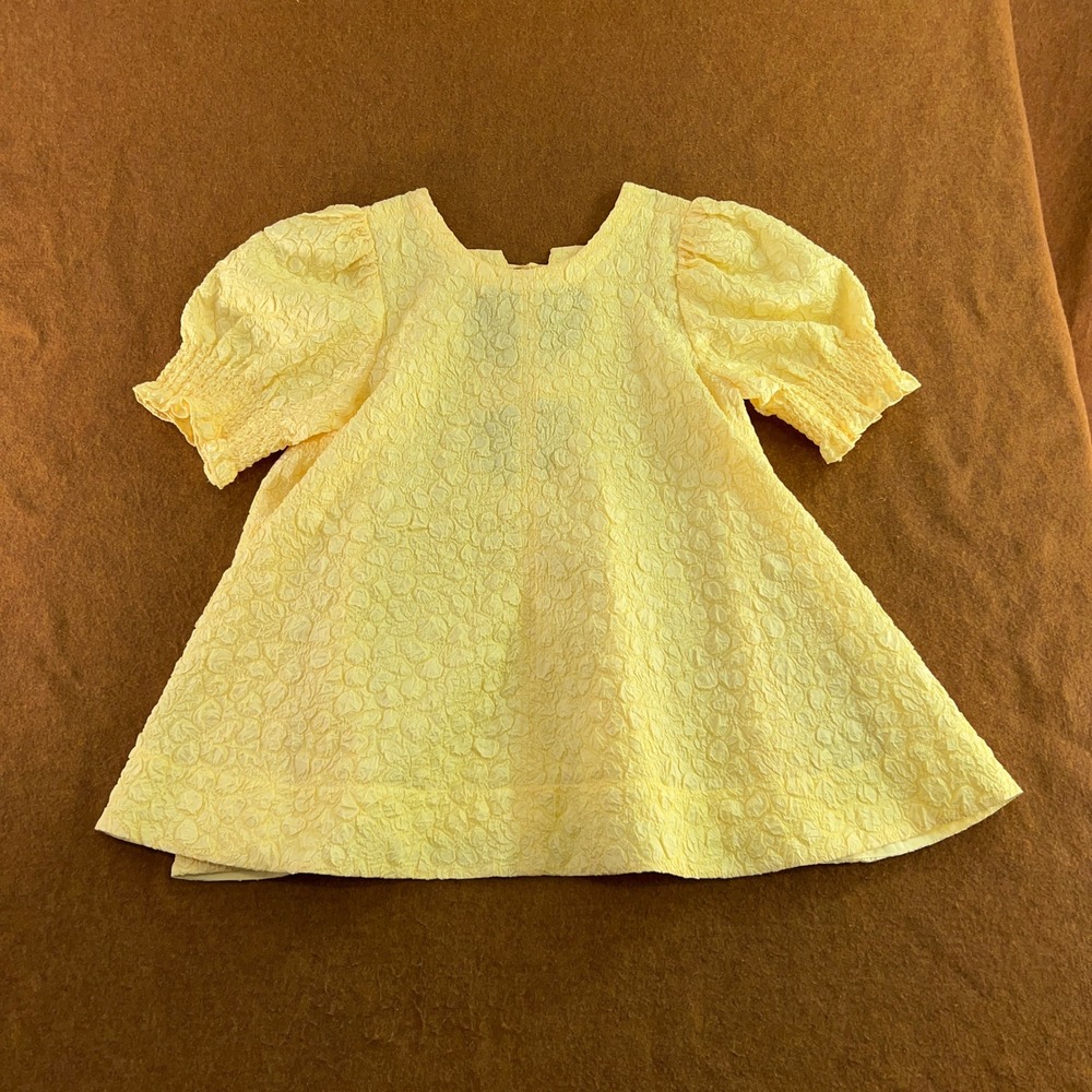 Maeve Womens Large Yellow Puff Sleeve Tie Back Textured Babydoll Blouse NWT
